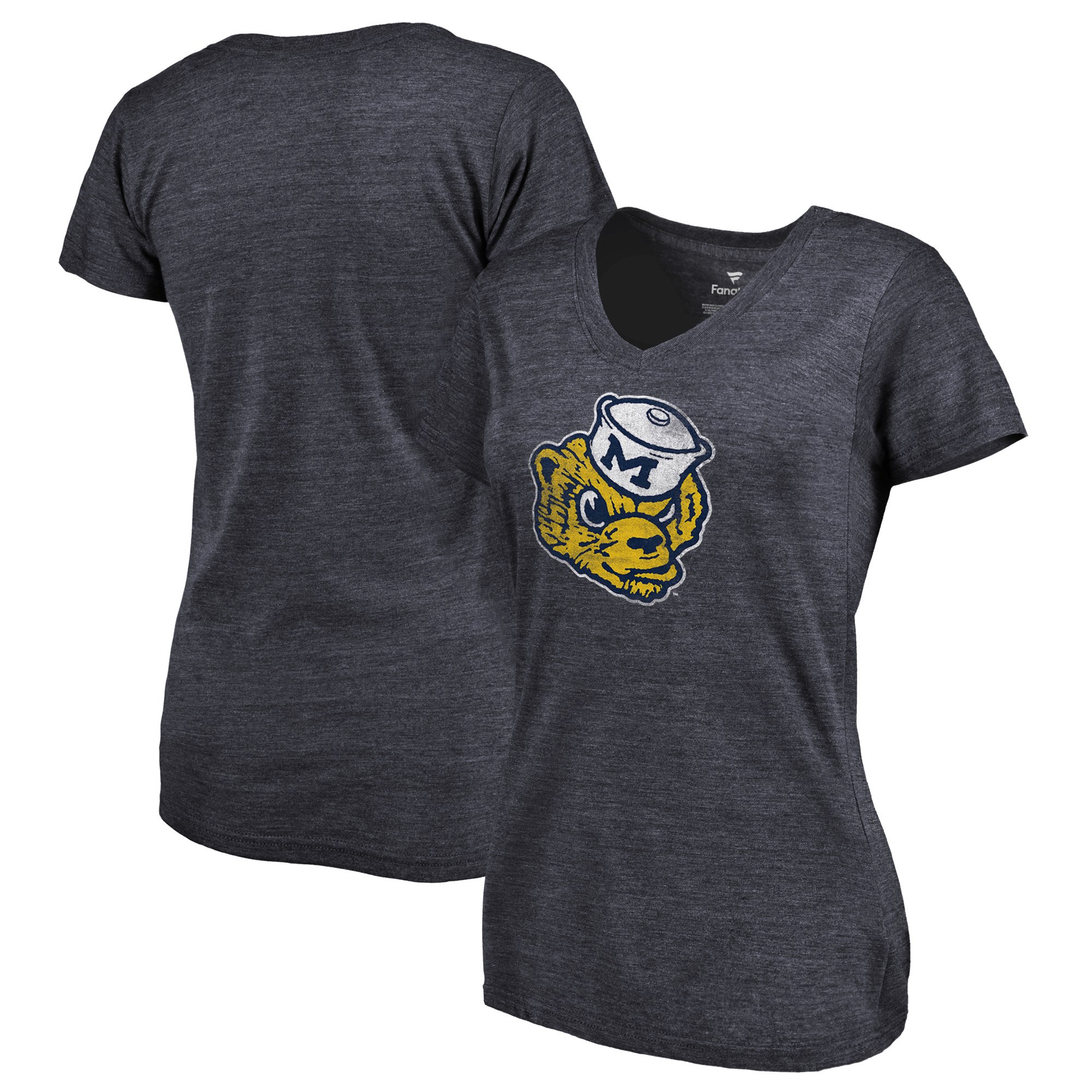 2020 NCAA Fanatics Branded Michigan Wolverines Women Navy College Vault Primary Logo TriBlend VNeck TShirt->ncaa t-shirts->Sports Accessory